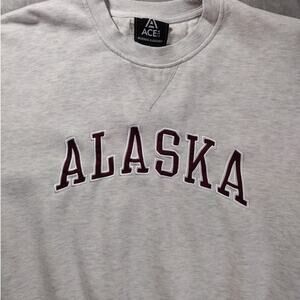 Vtg ACE "ALASKA" Gray Sweatshirt Mens XL Red White Embroidered Streetwear Y2K